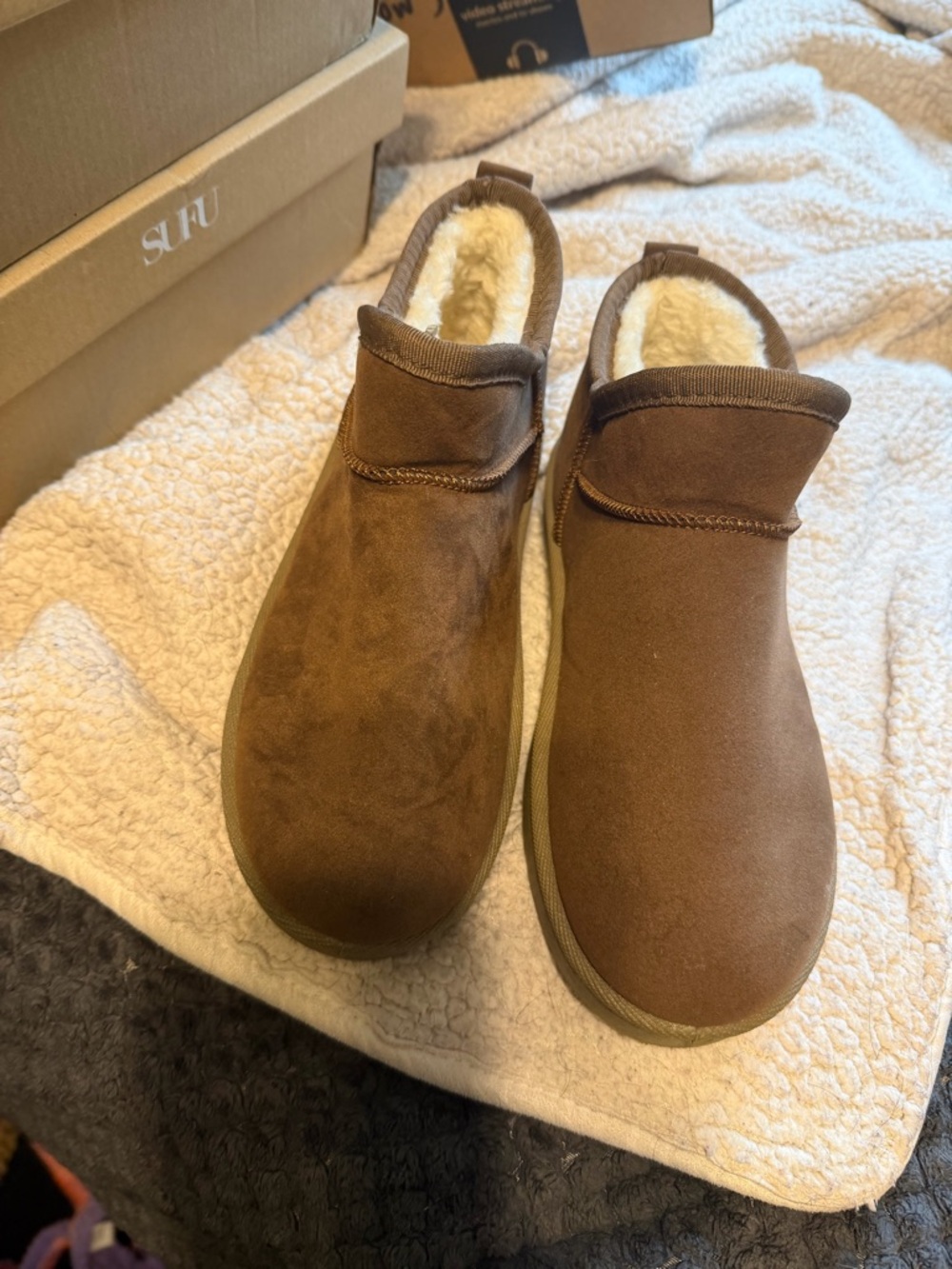Cozy Brown Suede Shearling-Lined Slip-On Clogs